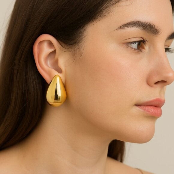 Elegant 18K Gold Filled Teardrop Earrings | Bold Statement Studs - Picture 4 of 4